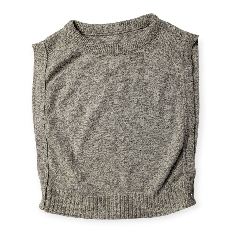 Womens Heather Grey Marl Knit Crewneck Sweater‎ Vest Side Buttons Sleeveless Top - Picture 3 of 9